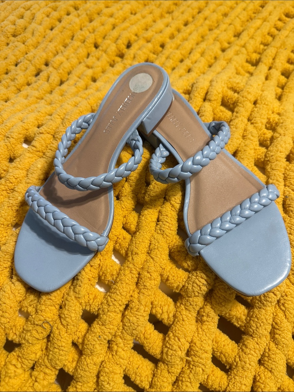 Sincerly Jules Light Blue Braided Double-Strap Slide Sandals